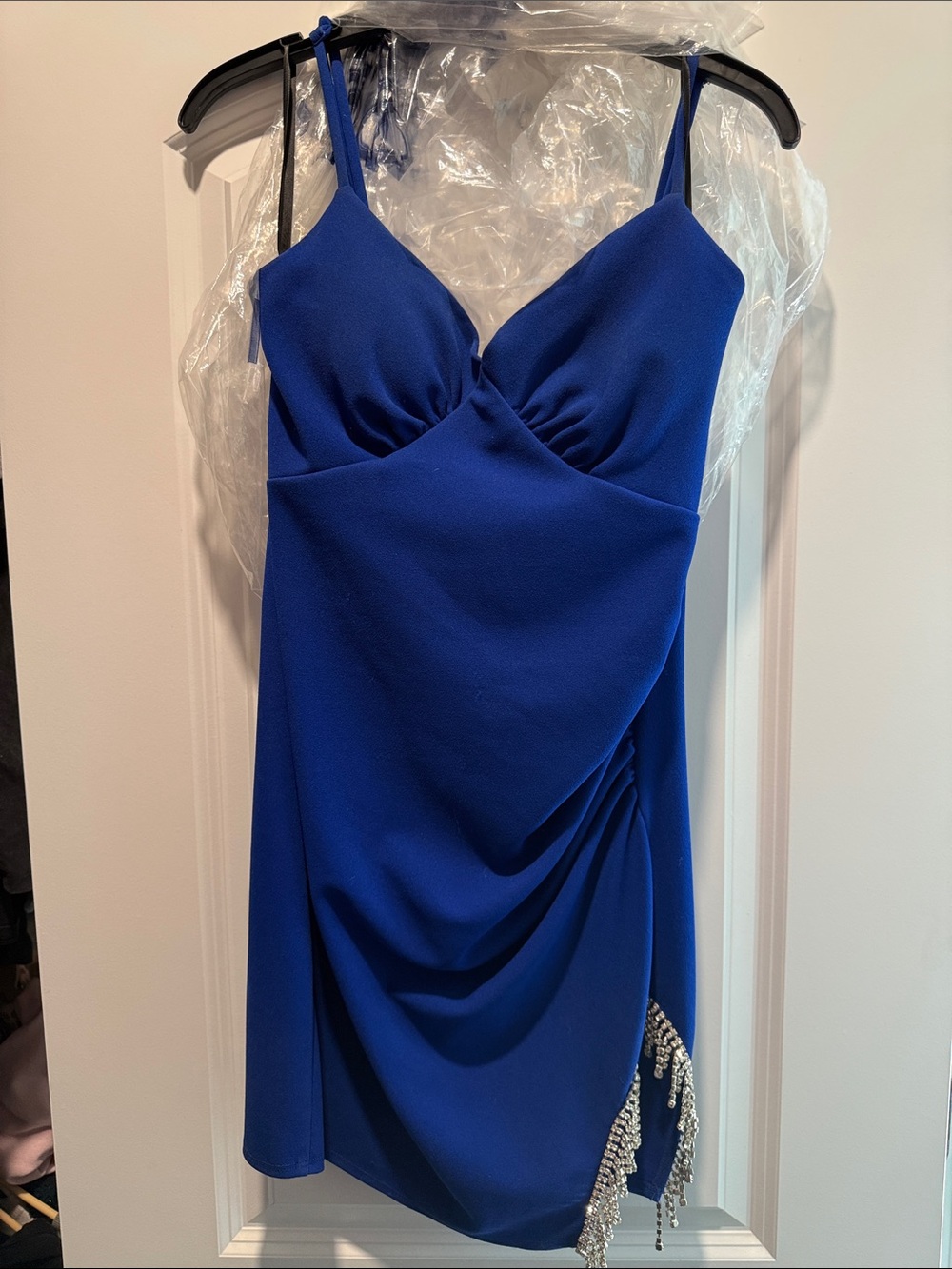 B Darlin Royal Blue Spaghetti Strap Draped Mini Dress
